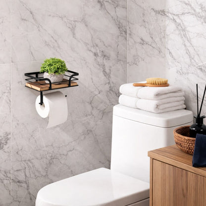 Stylish Wall Shelf with Integrated Toilet Paper Holder