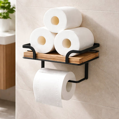 Stylish Wall Shelf with Integrated Toilet Paper Holder