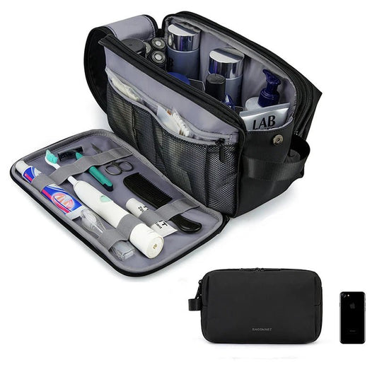Durable Oxford Fabric Toiletry Organizer with Mesh Pockets and Elastic Holders