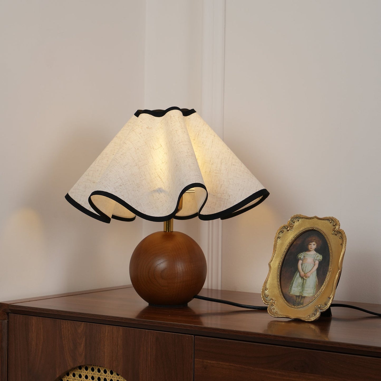 Modern Table Lamp with Fabric Shade in Wave Crest Design