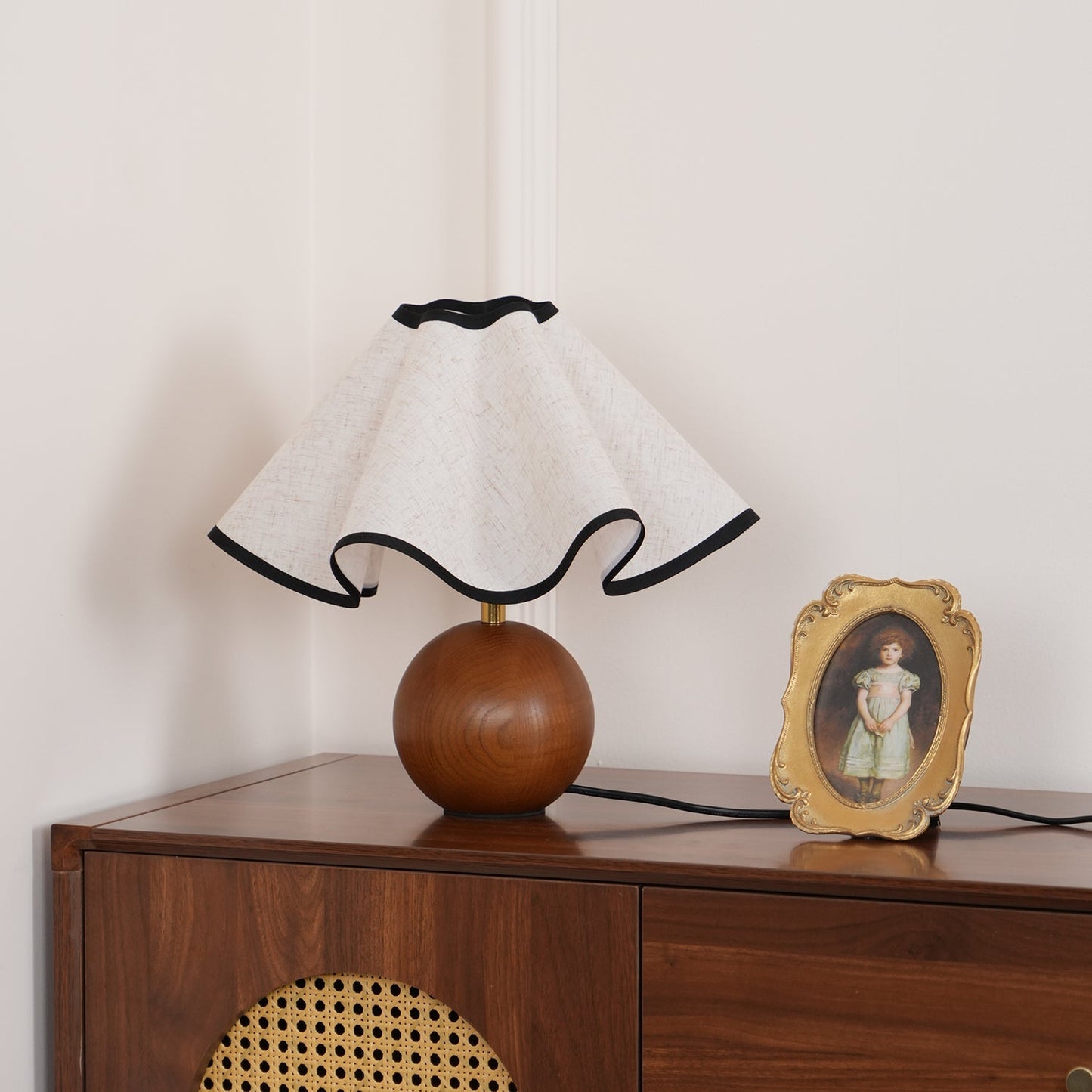 Modern Table Lamp with Fabric Shade in Wave Crest Design
