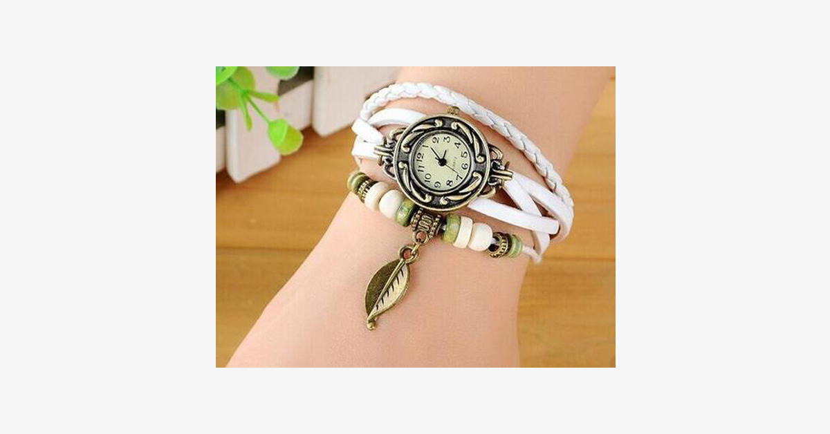 Vintage Leaf Design Watch in Boho-Chic Style