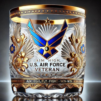 Elegant Military Tribute Whiskey Glass with Gold Accents