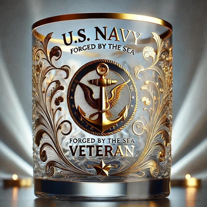 Elegant Military-Emblem Whiskey Tumbler with Gold Accents