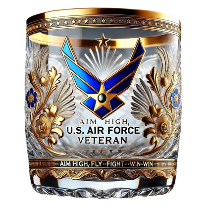 Elegant Military-Emblem Whiskey Tumbler with Gold Accents