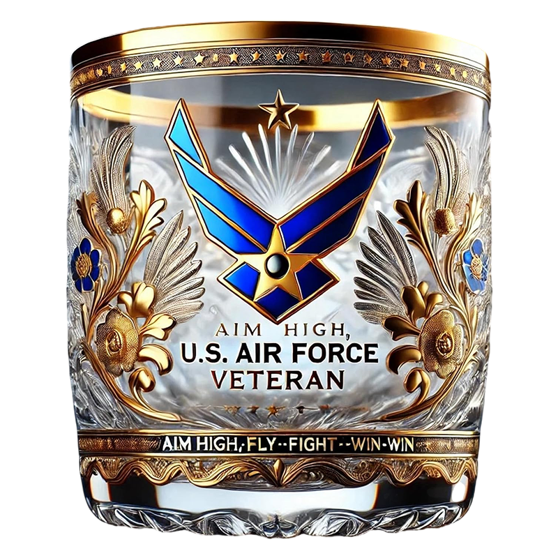 Elegant Military Tribute Whiskey Glass with Gold Accents