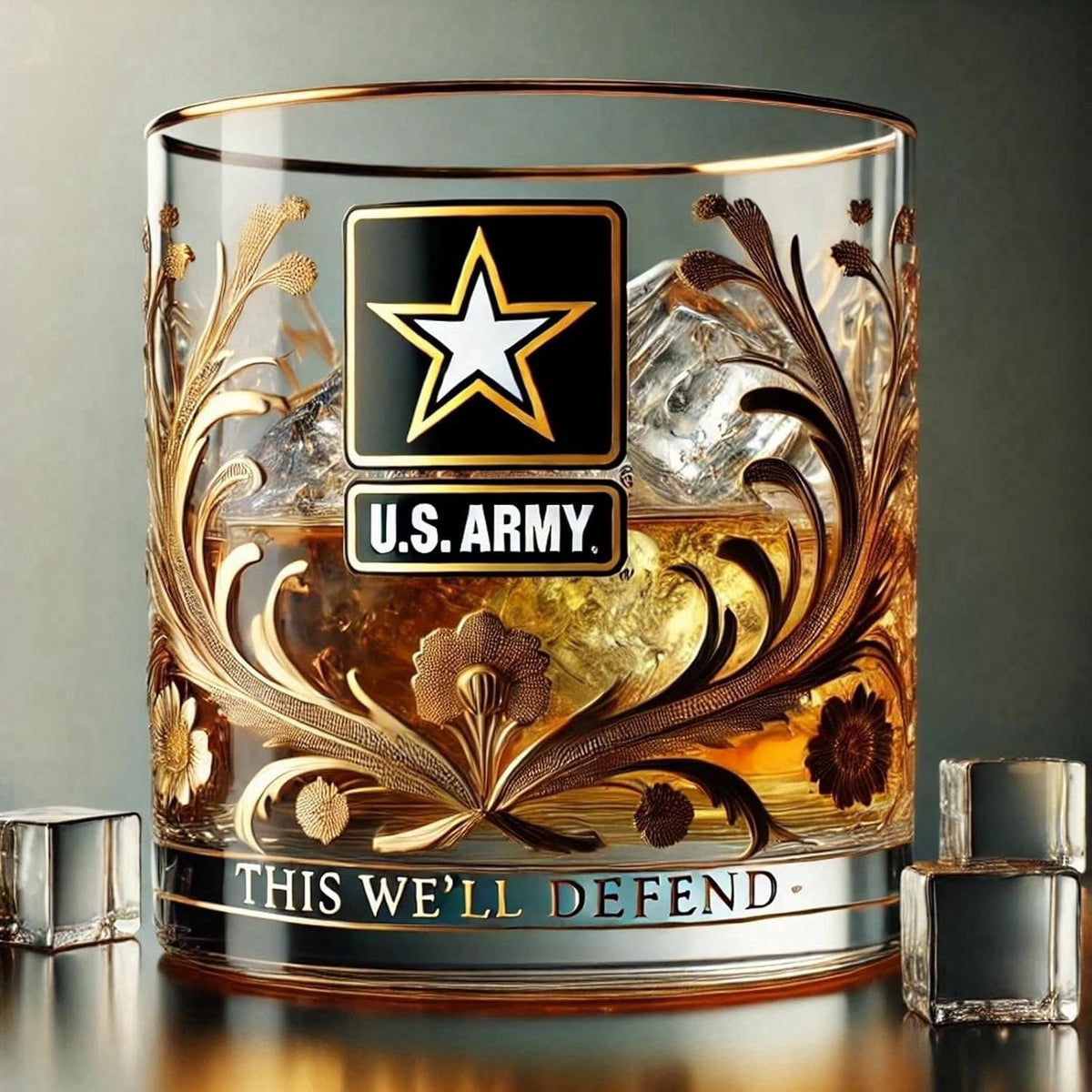 Elegant Military-Emblem Whiskey Tumbler with Gold Accents