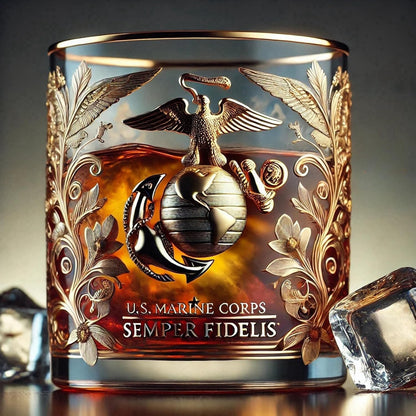 Elegant Military-Emblem Whiskey Tumbler with Gold Accents