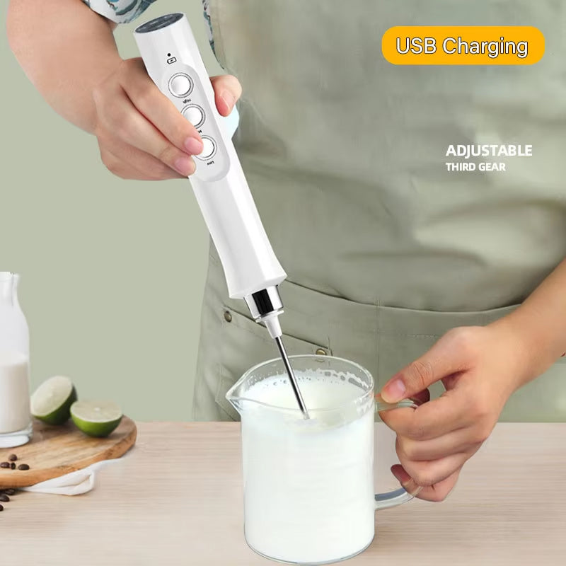 Electric Milk Frother and Whisk for Creamy Beverages