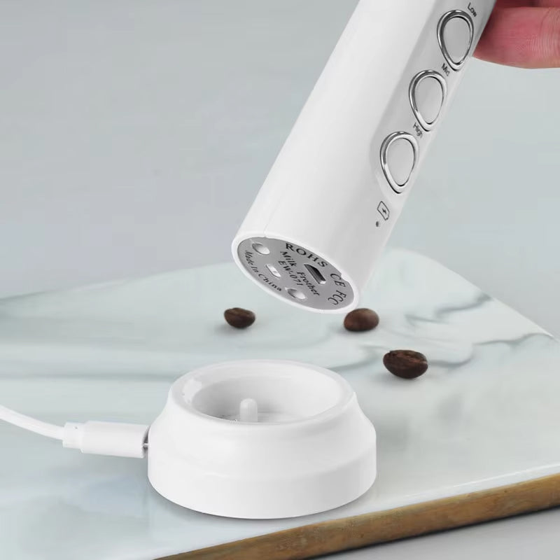 Electric Milk Frother and Whisk for Creamy Beverages