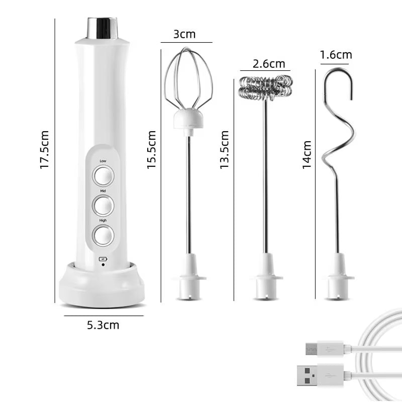 Electric Milk Frother and Whisk for Creamy Beverages
