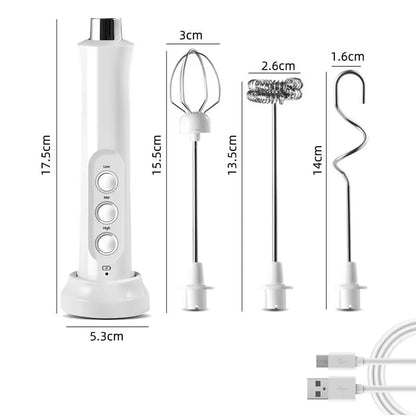 Electric Milk Frother and Whisk for Creamy Beverages