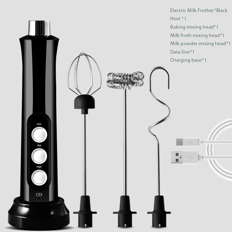 Electric Milk Frother and Whisk for Creamy Beverages