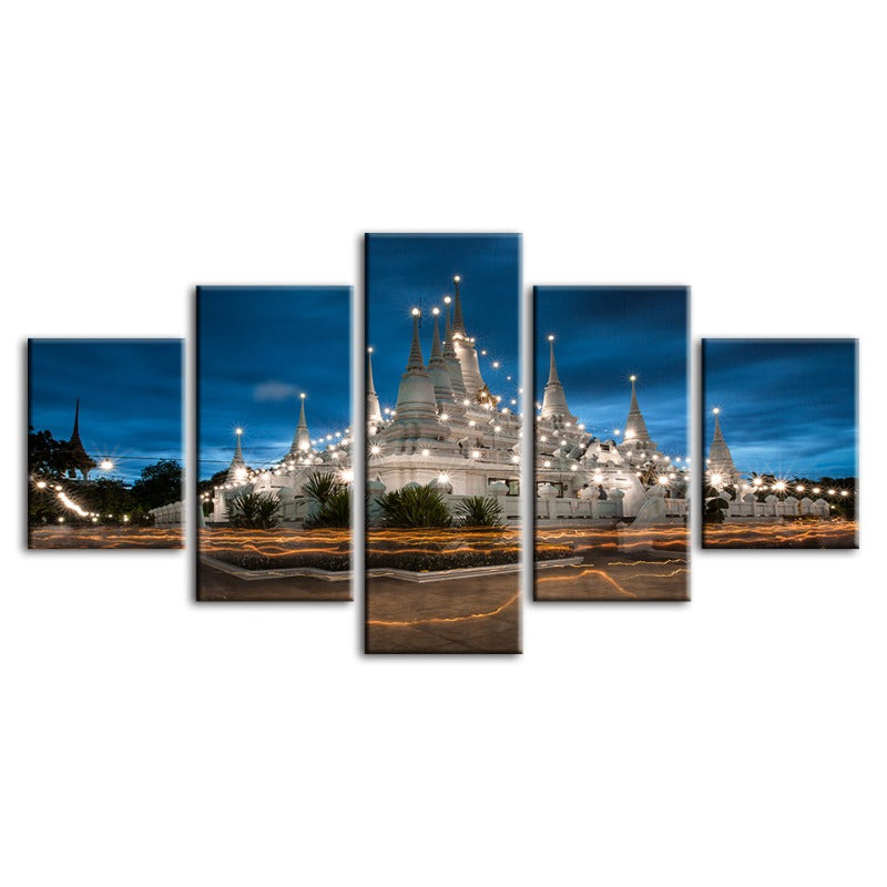 5-Piece Serene Temple Night Canvas Artwork for Home Decor