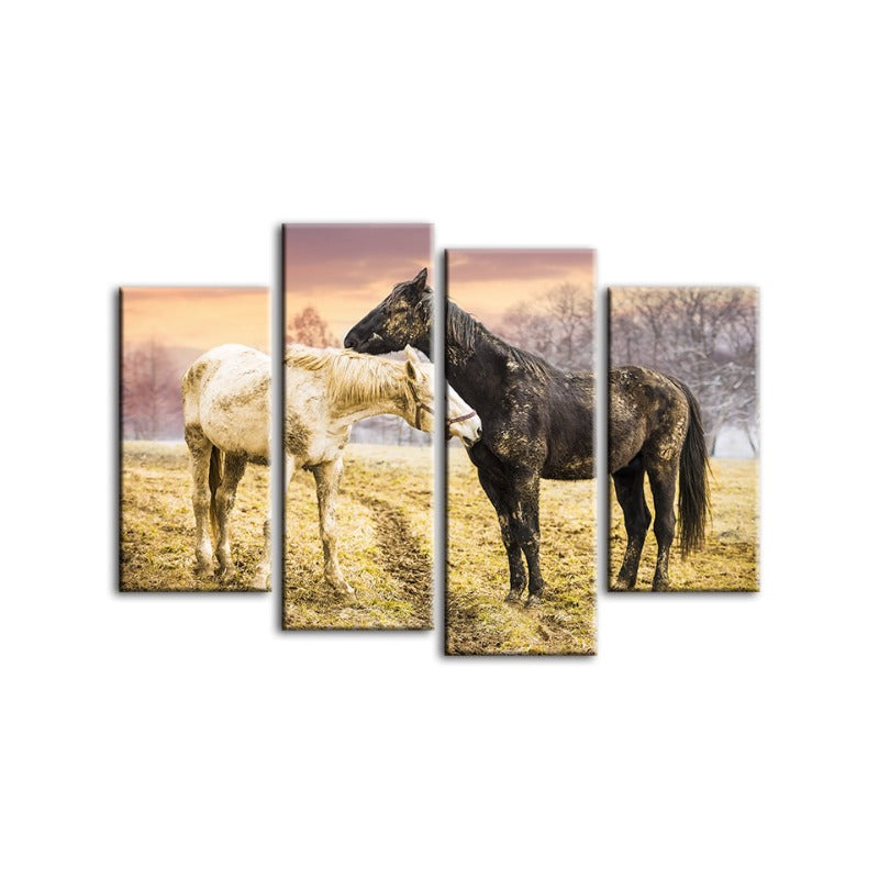 Stunning 4-Piece Black & White Horse Canvas Art Set