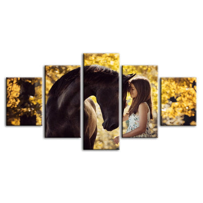 5-Piece Canvas Art: Girl and Horse Bonding