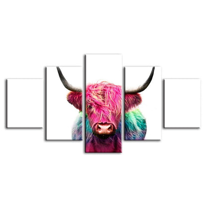 Vibrant Canvas Art: 5-Piece Pink Cow Set for Your Home