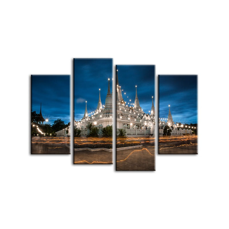 Majestic Temple Night Canvas Art Set – 4-Piece Collection