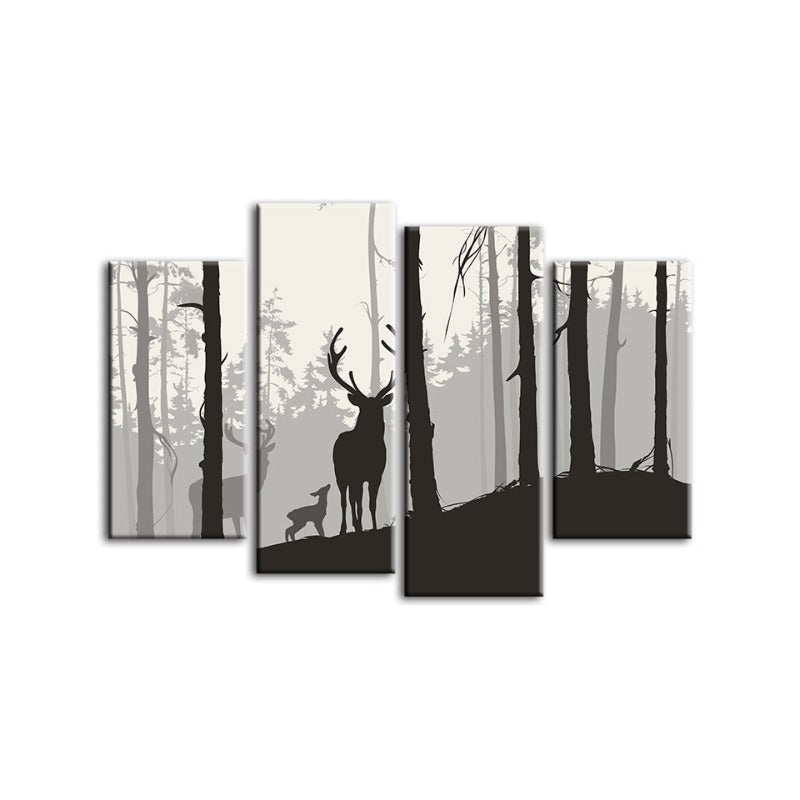 Charming Deer Family Canvas Art Set - 4 Piece Collection