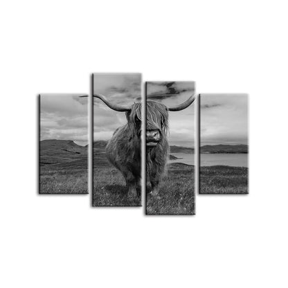 Stunning 4-Piece Black and White Cow Canvas Art Set