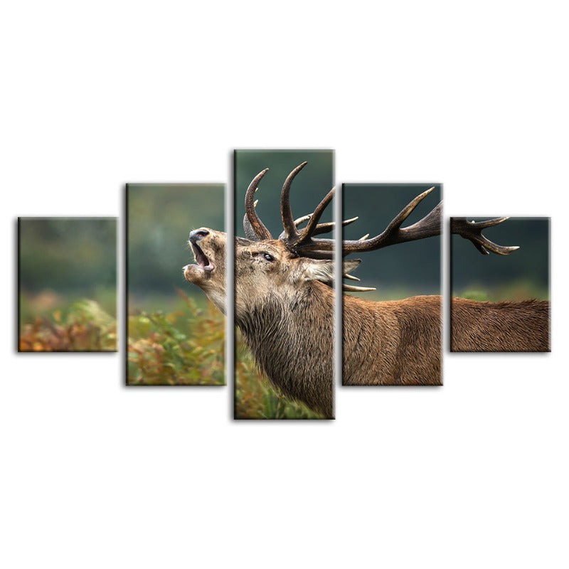 Serene Elk Scene - 5 Piece Canvas Art for Tranquil Spaces