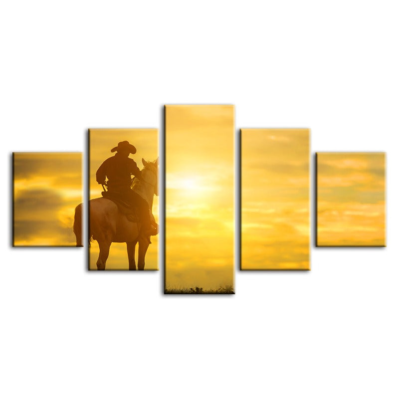 5-Piece Canvas Art Set: Cowboy and Horse at Sunset
