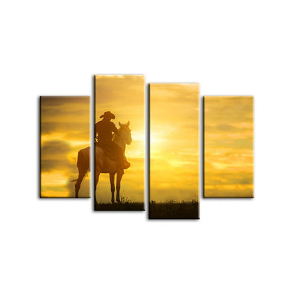 Rustic Sunset Cowboy Canvas Art Set - 4 Panels