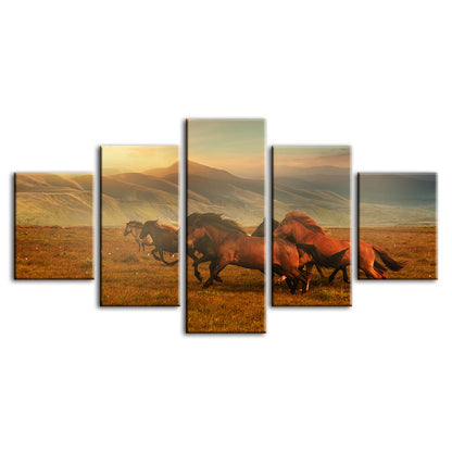 Majestic Stallions in Serene Landscape - Canvas Art Set