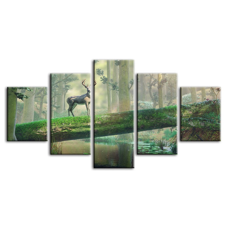 Serene Woodland Deer - 5-Piece Canvas Art Set