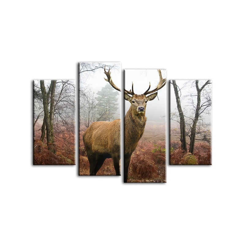 Serene Deer in Mist - 4-Piece Canvas Art Set