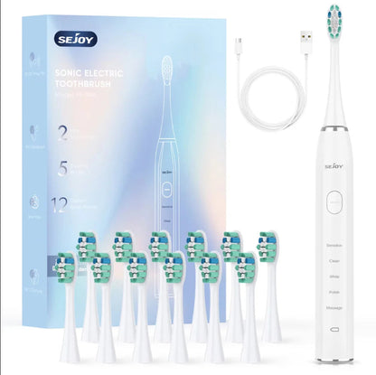 Deep Clean Sonic Toothbrush with 37,200 Vibrations/min | 5 Modes, 12 Heads, 30-Day Battery, Travel-Friendly Design