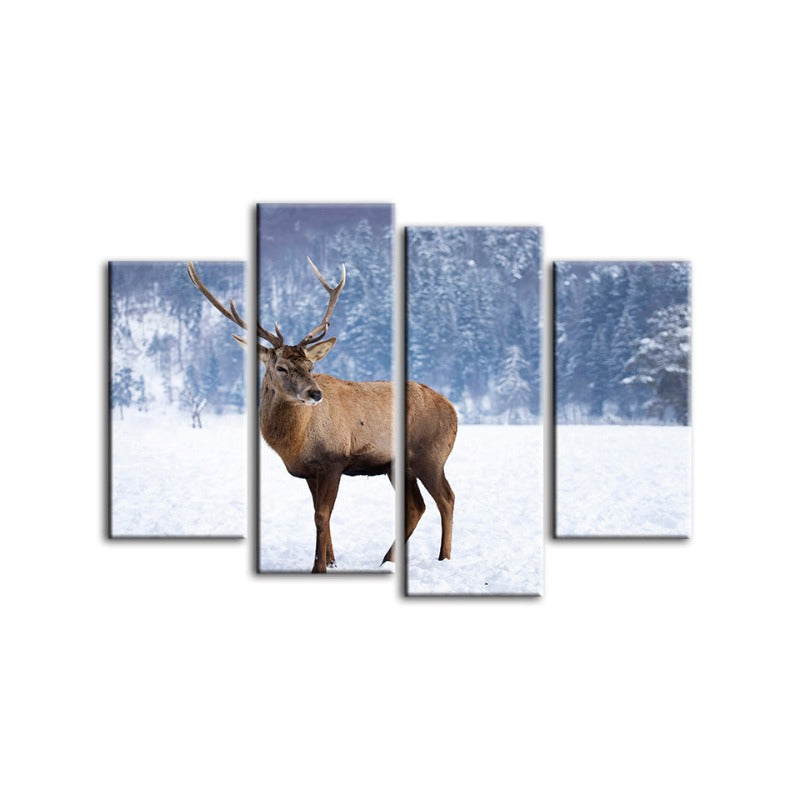Tranquil Winter Deer - 4 Panel Canvas Artwork