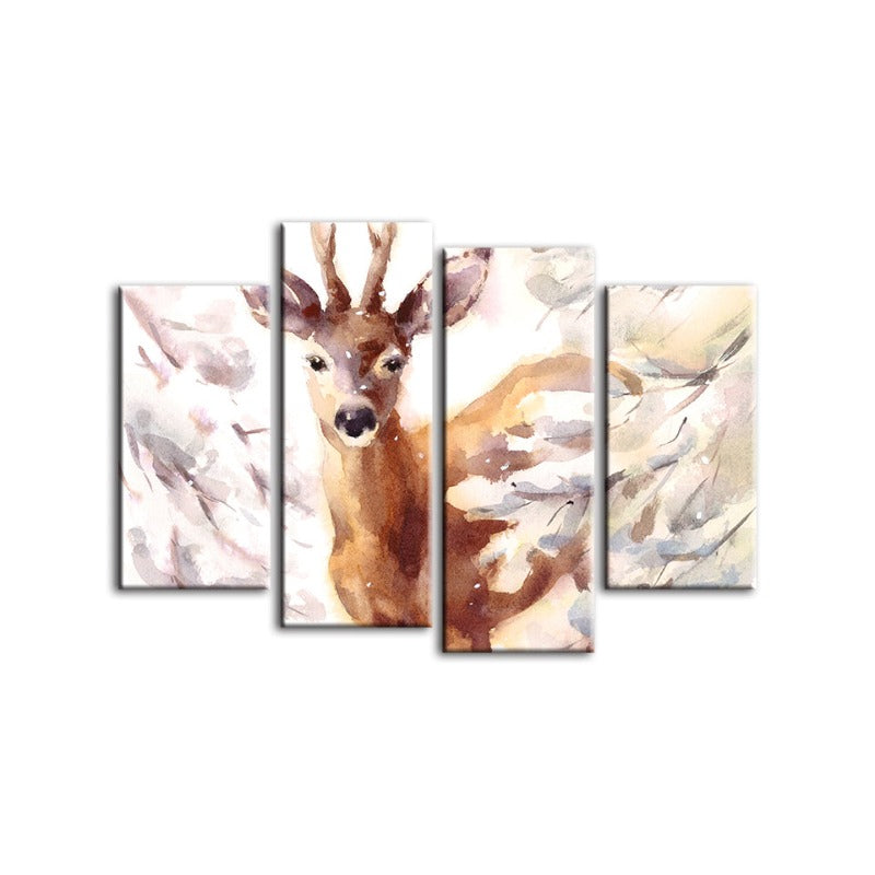 Serene Snowy Deer - 4-Piece Canvas Artwork for Home Décor