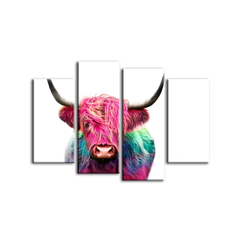 Charming Pink Cow Canvas Art Set - 4 Pieces for Vibrant Decor