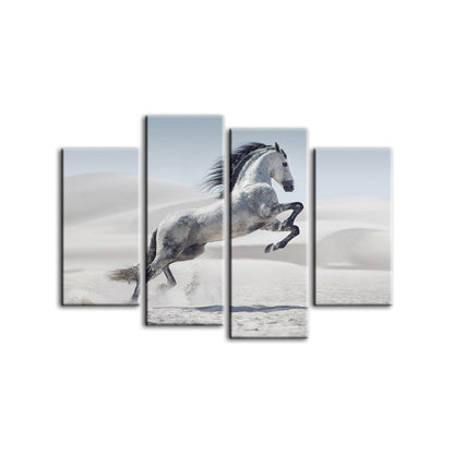 Vibrant 4-Panel White Horse Canvas Art for Your Home