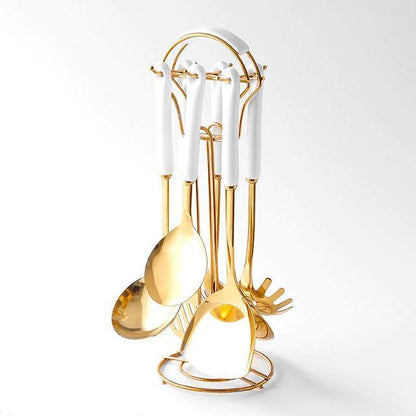 Golden Kitchen Tools Set with Stand - Metallic Finish