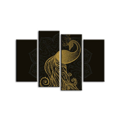Elegant Golden Mandala Peacock Art Set - 4 Canvas Pieces