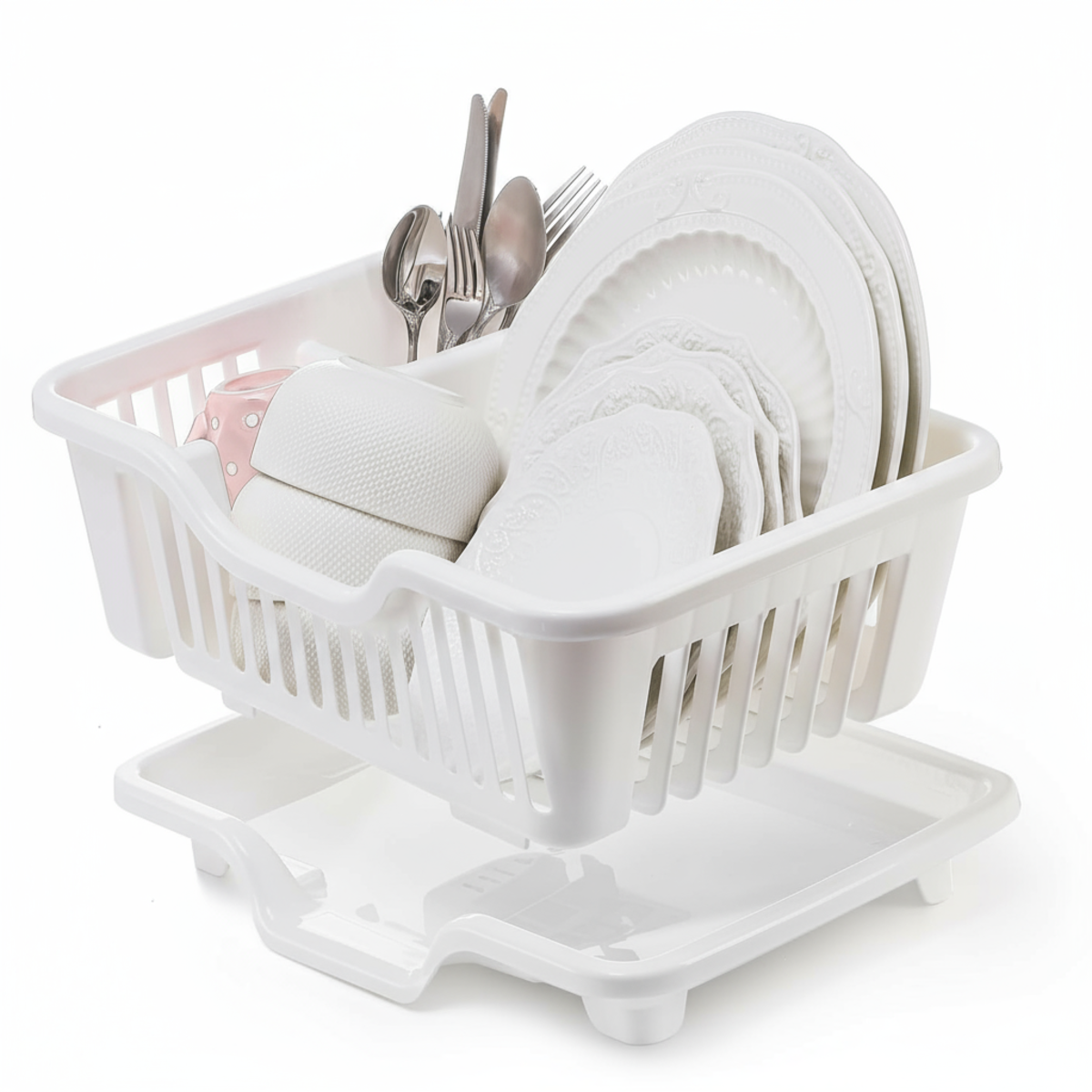 Sink Dish Drying Rack - Heavy Duty Drainer with Cup Holders and Drainboard