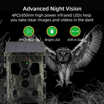 50MP 4K Solar Trail Camera for Wildlife Monitoring