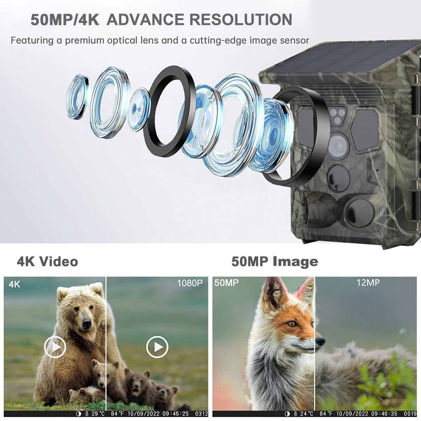 50MP 4K Solar Trail Camera for Wildlife Monitoring