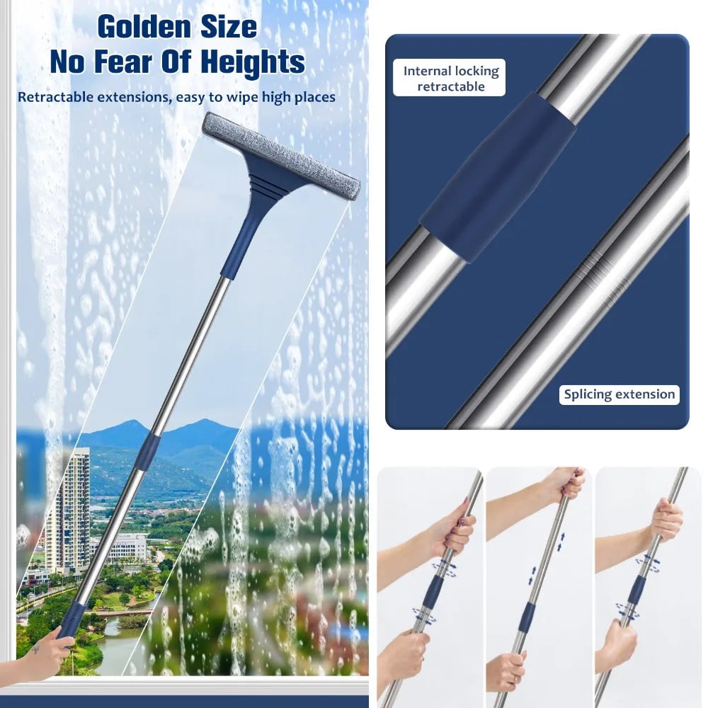Extendable Window Cleaner with Microfiber and Squeegee Combo