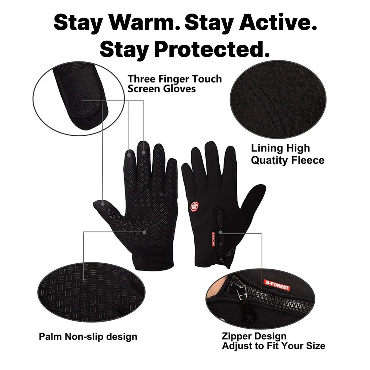Waterproof Winter Cycling Gloves with Fleece Lining & Touchscreen Tips
