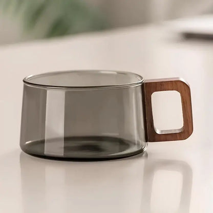 Handcrafted Glass Cup and Saucer Set - 3 Pieces with Walnut Design
