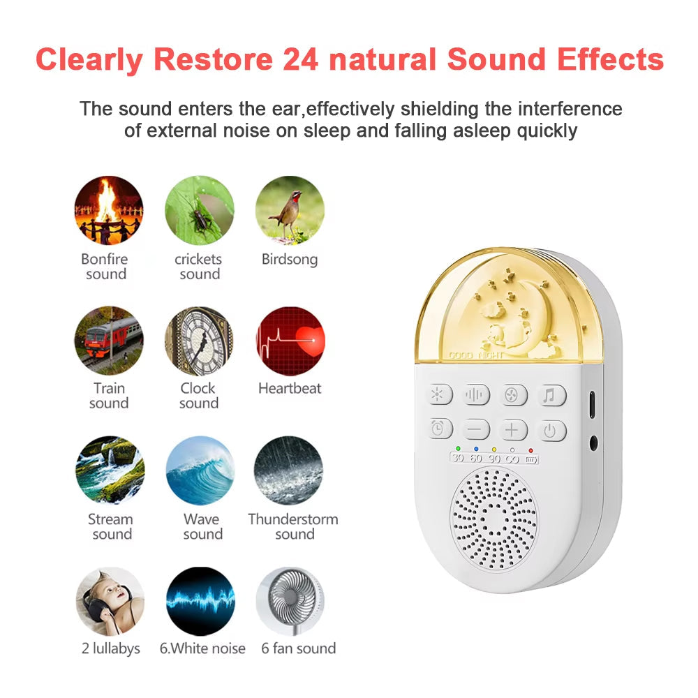 Portable White Noise Generator with 24 Sound Options and Breathing Light