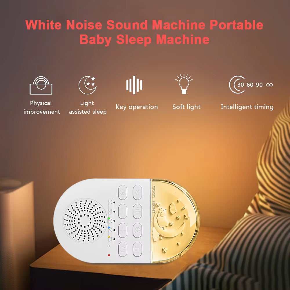 Portable White Noise Generator with 24 Sound Options and Breathing Light