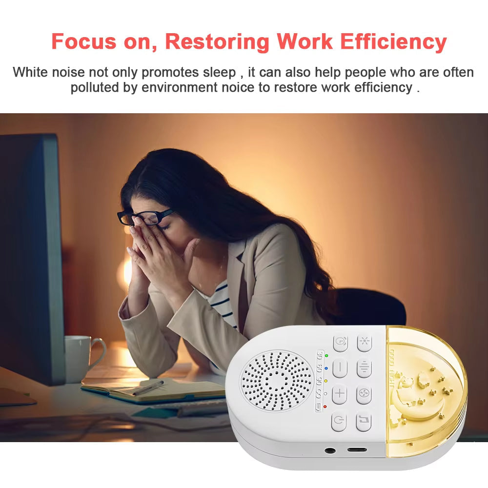 Portable White Noise Generator with 24 Sound Options and Breathing Light