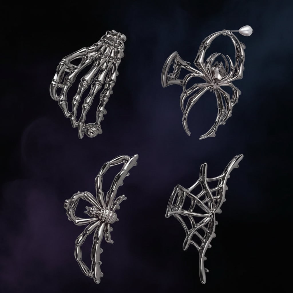 Ghoulishly Chic Halloween Hair Clips with Skeleton & Bat Designs