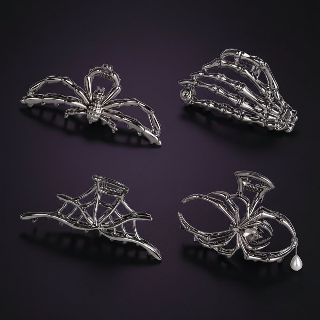 Ghoulishly Chic Halloween Hair Clips with Skeleton & Bat Designs