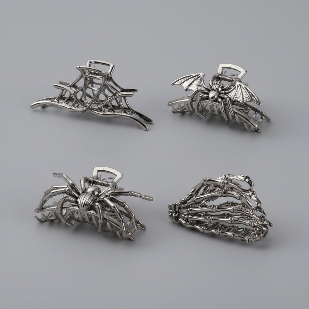 Ghoulishly Chic Halloween Hair Clips with Skeleton & Bat Designs