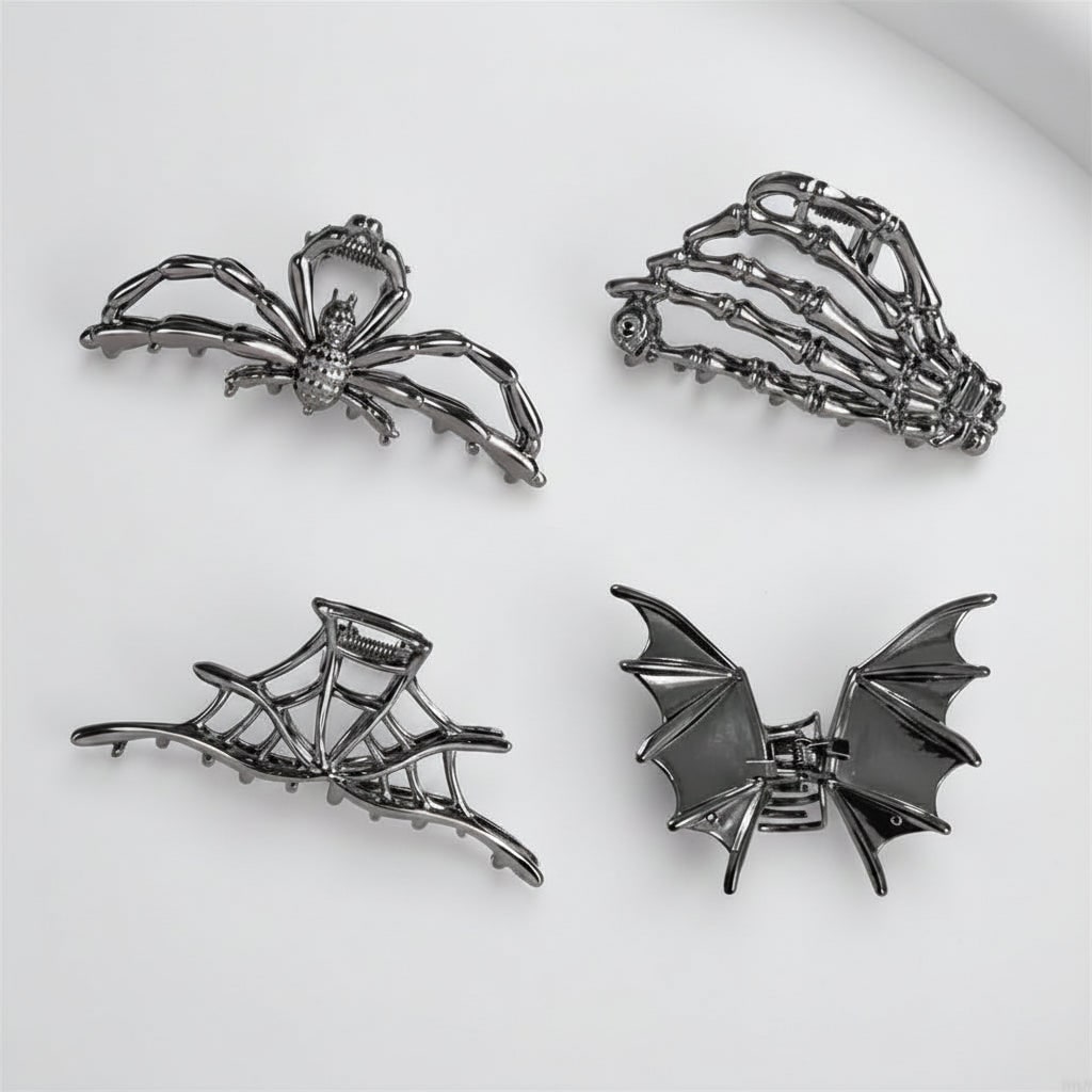 Ghoulishly Chic Halloween Hair Clips with Skeleton & Bat Designs